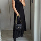 Sleeveless pleated simple solid colour dress