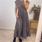 Sleeveless pleated simple solid colour dress